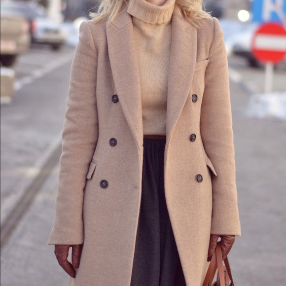 zara camel double breasted coat